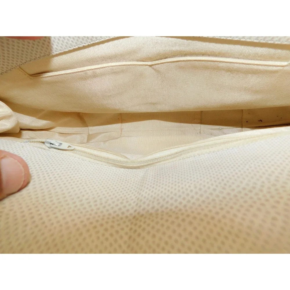 Judith Leiber Large Beige Karung Leather‎ Pink Quartz Cameo Clutch Shoulder Bag